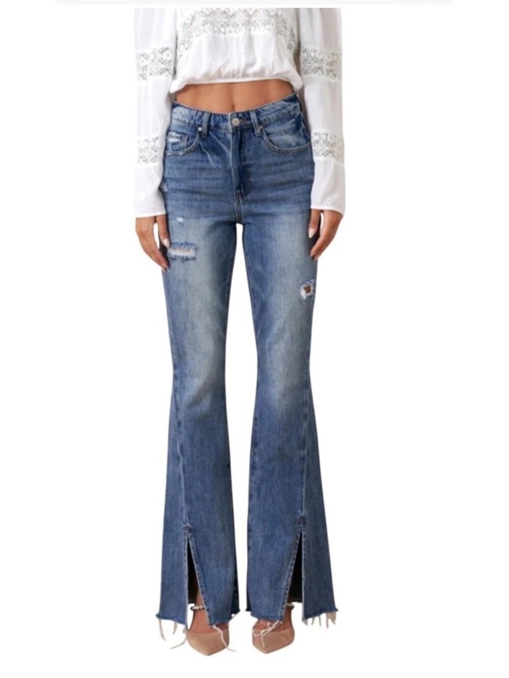 Insane gene NWT High Rise Slit Flare Super Stylish Denim Jeans Size 9 (28 Waist)